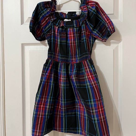 J.Crew puff-sleeve dress in black Stewart tartan-NWT - Picture 1 of 11
